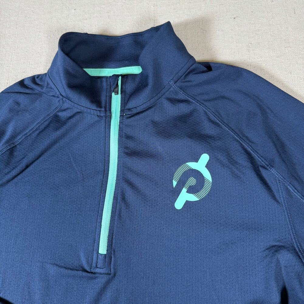 Peloton Rhone Shirt Mens Small Blue Active Bicycling Stretch 1/4 Zip
